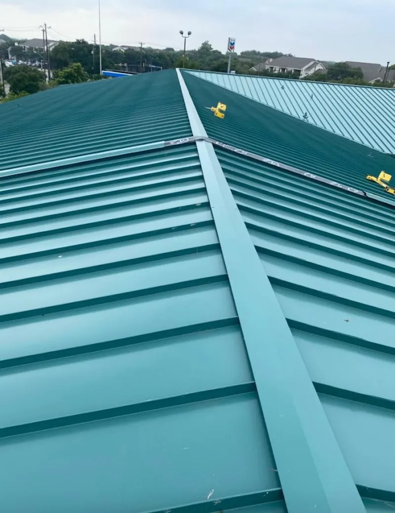 Green commercial metal roof ridge and valley for Metal Roof Repair in Antrim